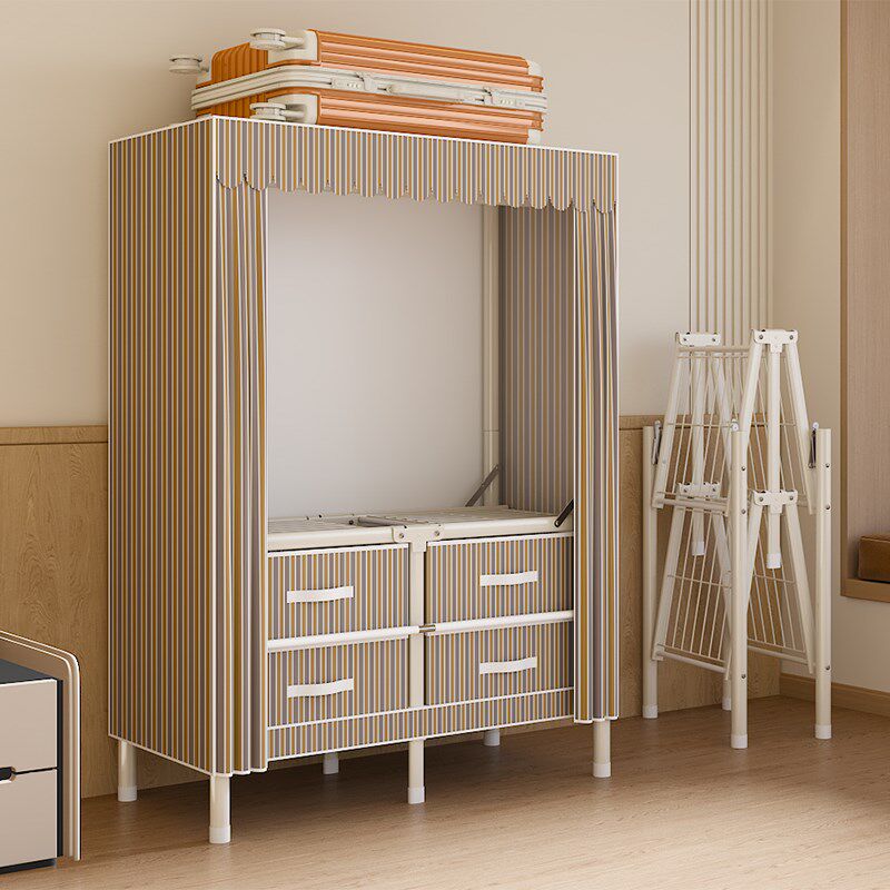 免安装折叠衣柜带抽屉家用全钢架加粗加厚结实收纳衣橱简易布衣柜