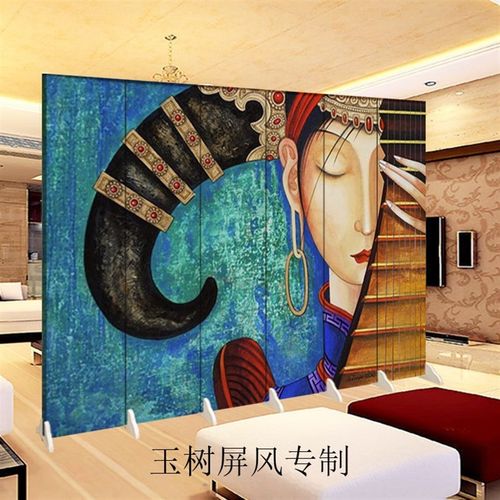 内蒙古族民族餐厅折叠移动屏风隔断客厅时尚玄关风情双面遮挡装饰