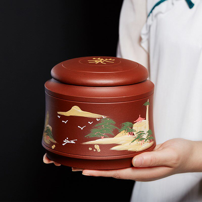 宜兴紫砂茶叶罐散茶存储罐小号密封普洱茶罐家用手工陶瓷醒茶罐子