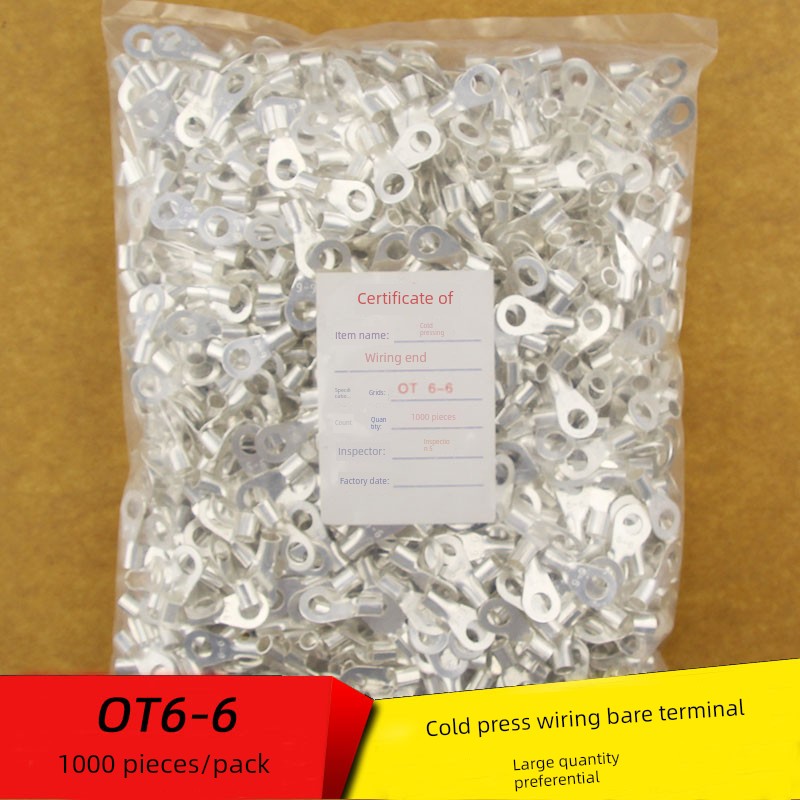 OT6-6冷压圆形O型裸接线端子线鼻子厚0.7MM黄铜1000祇