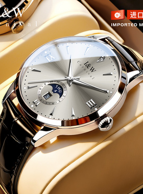IW爱沃驰男士手表全自动机械表瑞士正品商务风真皮月相表进口机芯
