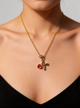 丘比特之箭情人节礼物项链女款镀18K金吊坠毛衣链送礼物