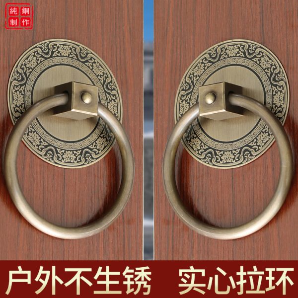 中式大门拉环纯铜门环仿古木门全铜把手老式复古庭院门拉手铜配件