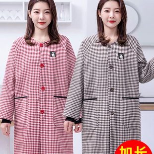 加長加肥棉布正穿罩衣家用廚房做飯長袖 工作服 圍裙干活大褂女帶袖