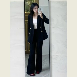 高级感西装套装女春秋新款气质显瘦职业正装黑色套装阔腿裤两件套