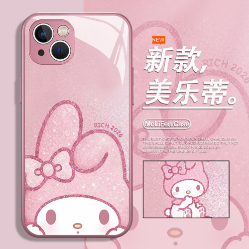 闪粉美乐蒂适用iphone17手机壳苹果16promax粉色15简约14新款plus13/12/11mini卡通xr可爱air/xr玻璃8/xs女款