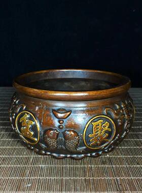 古董古玩仿古铜加厚仿古铜摆件聚保盆文玩乡下收老物件