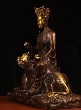精品红铜鎏金骑兽地藏王铜像客厅工艺品装饰品摆件