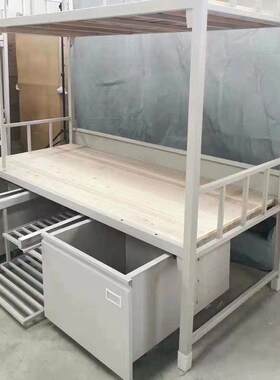 加厚双层铁架床带柜子学生宿舍上下铺员工公寓钢制铁艺高低铁床