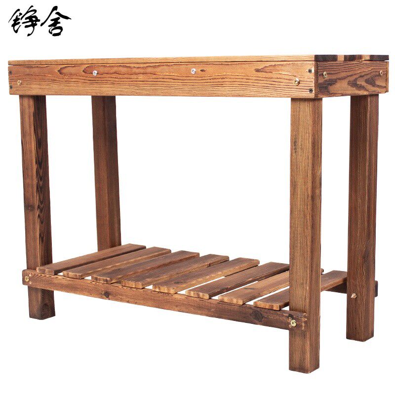 客厅新款铮舍工艺子实防腐木架地面组装花盆架室内多层碳化木花架