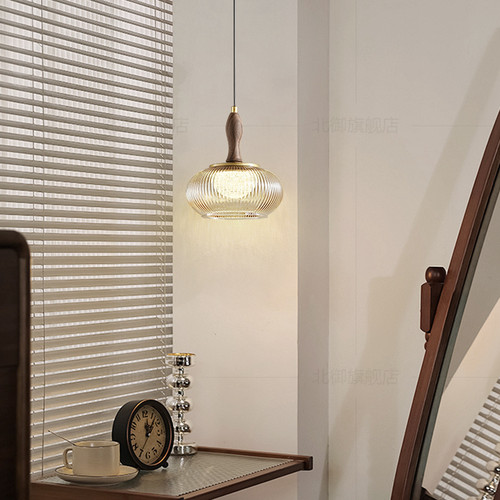 北美黑胡桃实木小吊灯法式中古风卧室床头咖啡厅橱窗氛围灯饰灯具