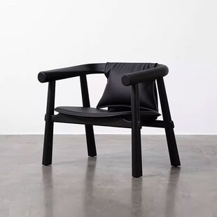 Romo现代极简黑色休闲椅民宿酒店咖啡厅定制沙发实木单人扶手椅