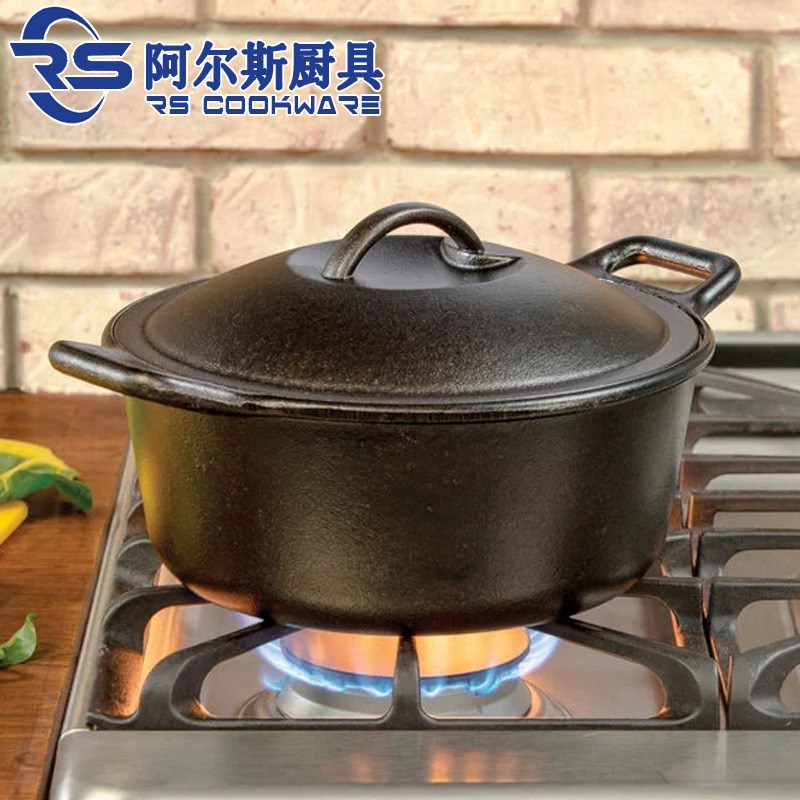 阿尔斯铸铁24CM4升铁盖炖锅平底生铁汤锅出口美国无涂层煲饭铁炖