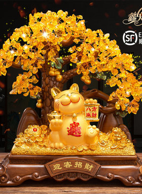招财猫水晶d发财树摆件公司店铺收银前台装饰品送朋友开业乔迁礼