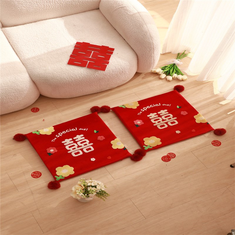 婚房道具红色坐垫结婚仪式感装饰婚礼敬茶拜堂跪垫喜字垫沙发福垫