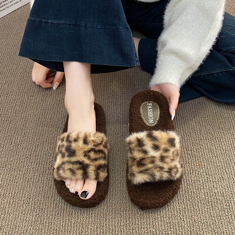 毛拖鞋女款外穿2025新款豹纹棉拖鞋秋冬季室内家居厚底保暖一字拖,居家布艺,居家棉拖/棉鞋,淘宝优惠券,粉丝福利购,淘宝优惠卷