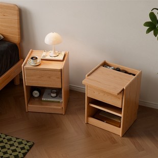 冬木实木暗格床头柜带锁家用原木色床边柜小型保险隐藏收纳储物柜