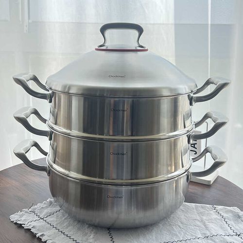 出口德国18/10不锈钢30/32cm蒸锅加厚三层煮锅火锅燃气电磁炉通用