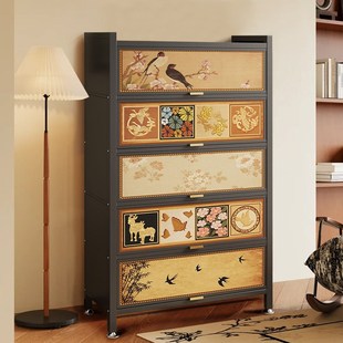 复古高级感书柜入户靠墙可移动书架铁艺收纳储物柜置物柜进门鞋柜