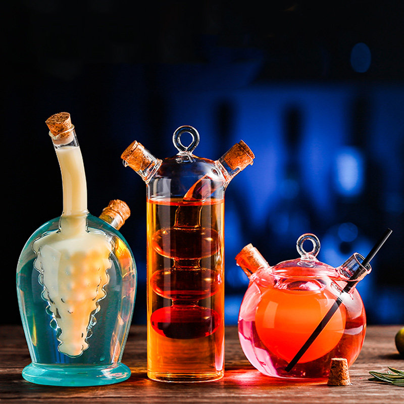 创意分享杯双管玻璃杯个性酒吧器皿挂式水杯饮料杯鸳鸯鸡尾酒杯