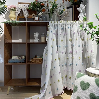 波点棉麻风免打孔柜子遮挡帘纱帘橱柜帘杂物衣柜防尘帘书柜遮丑帘