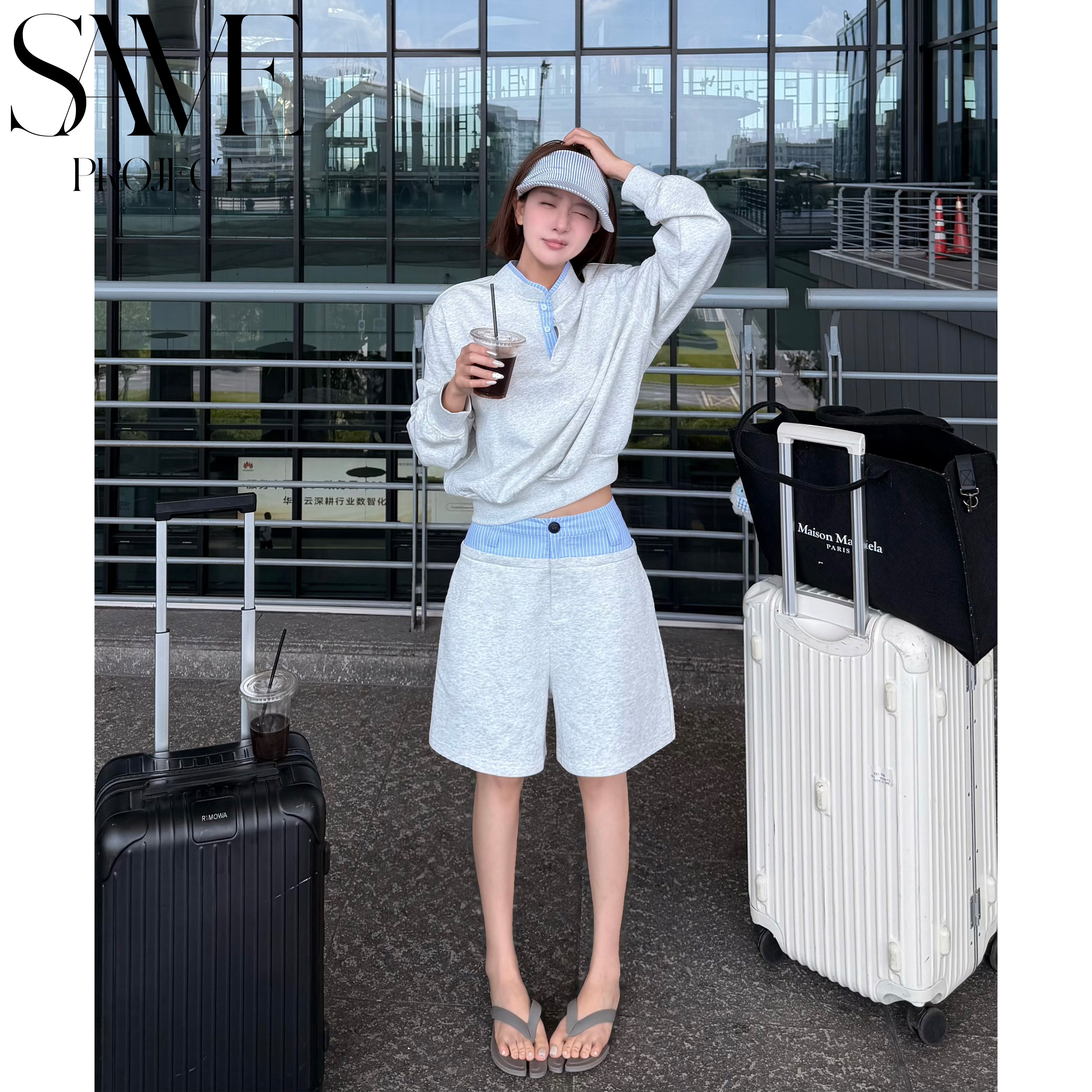 PJSM26FW蒸汽灰卫衣套装「亨利领假两件韩式新贵非正式运动穿搭」