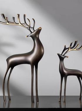 招财全黄铜鹿轻奢酒柜装饰办公室桌面高档家居电视柜书房客厅摆件