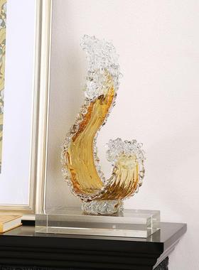 现代轻奢招财玻璃风生水起工艺摆件客厅玄关酒店大堂书房装饰摆设