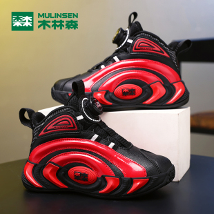 木林森童鞋2026春秋新款儿童篮球鞋轻便中大童皮面防水休闲运动鞋