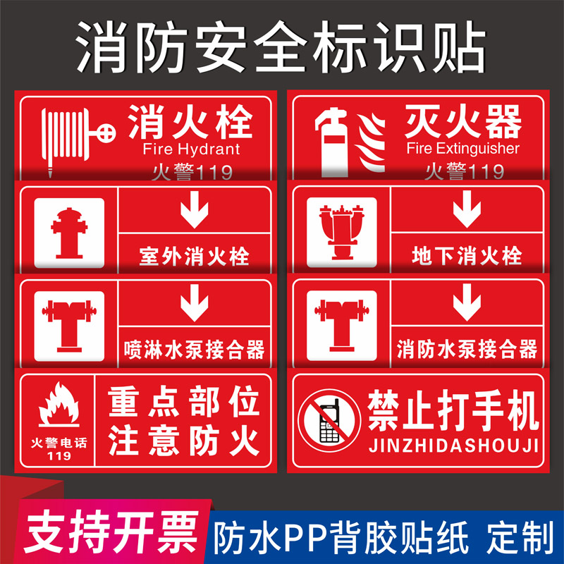 消防栓标识牌灭火器消火栓使用方法提示贴纸消防器材放置点标识贴防火门排烟口手报按钮安全标志标示牌子订制
