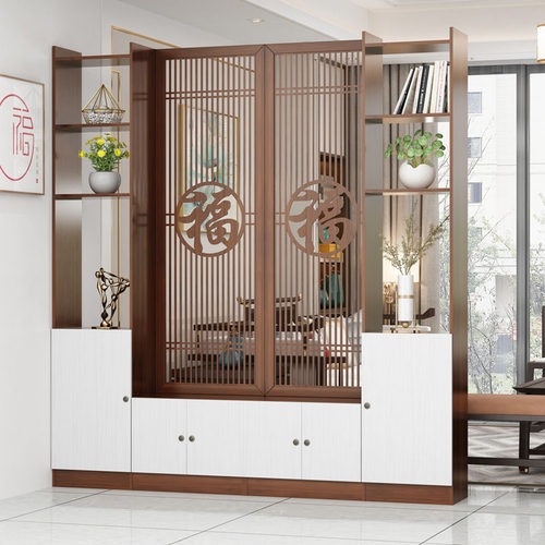 中式新款家用屏风门口带换鞋凳一体入户玄关柜客厅间厅柜隔断柜