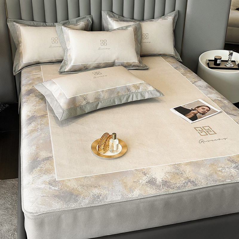 夏季高端A类冰丝凉席三件套数码印花空调席丝滑可水洗折叠软席子