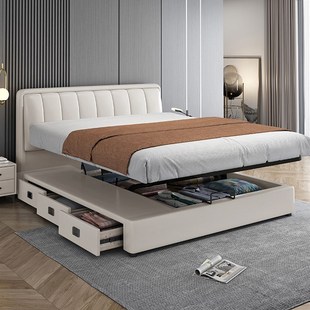 平移气压储物床小户型悬浮床儿童床男孩1.35米齐边床薄床头1米2床