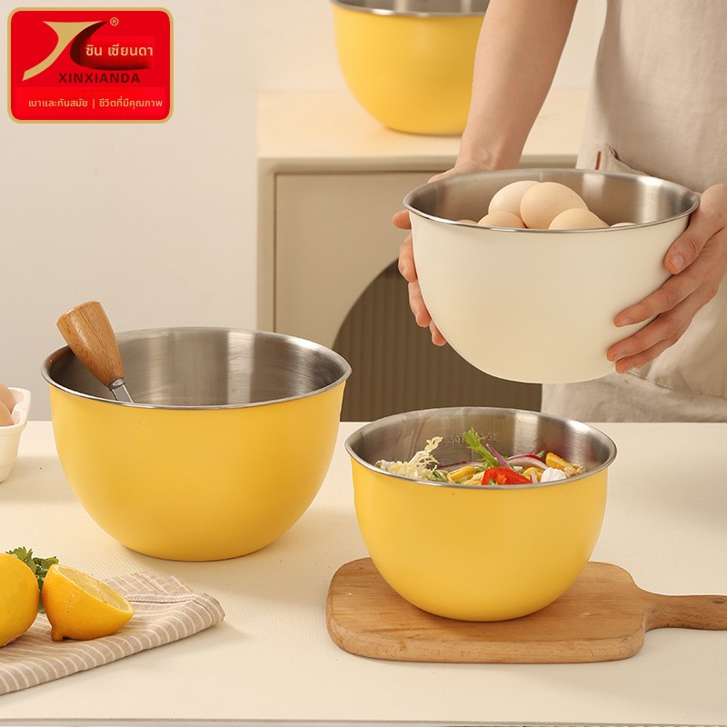 304不锈钢彩色料理盆带盖加深沙拉盆厨房烘培和面盆搅拌碗打蛋盆