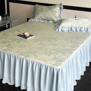 席子 夏季 法式 浪漫风加密冰丝凉席三件套丝滑凉感提花雪纺边床裙式