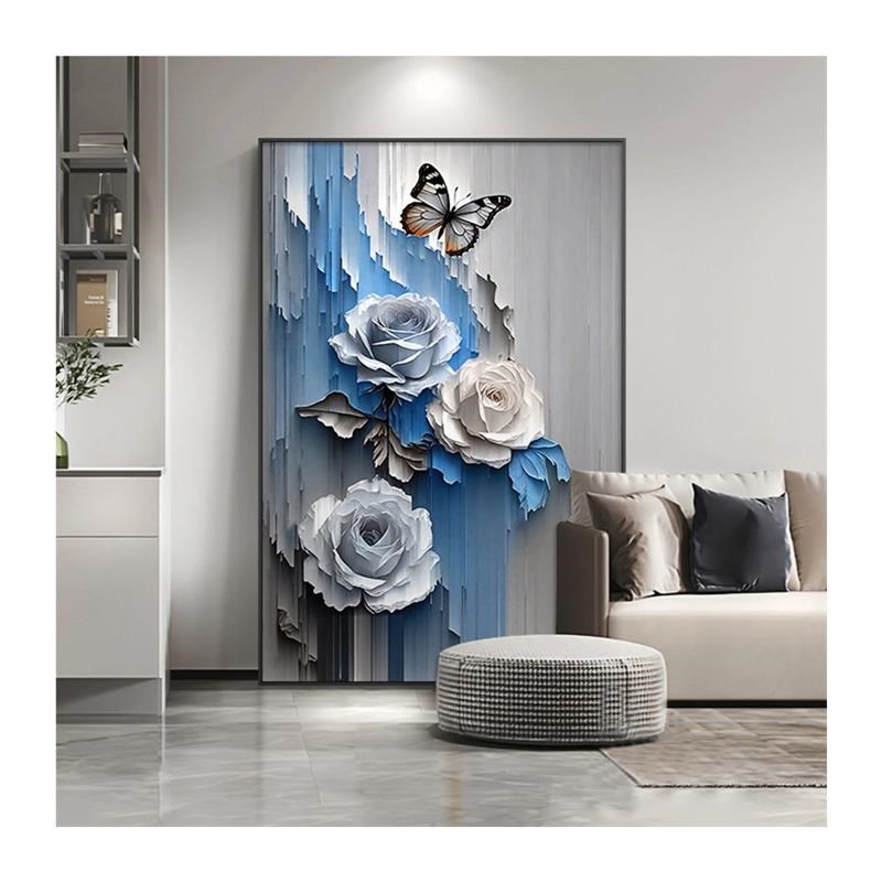 复古花卉客厅装饰画轻奢蝶舞芳菲沙发背景墙挂画高级感肌理落地画图片