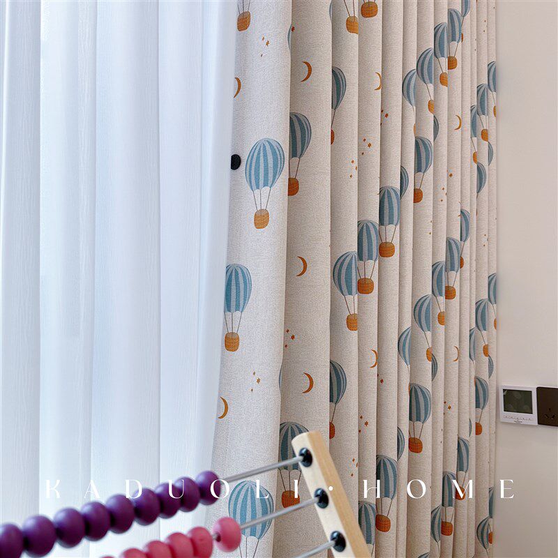 端儿童房卡通热气球窗帘男孩女孩卧室飘窗遮光隔热温定型定制