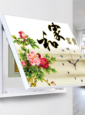 现代客厅装饰画挂钟电表箱免打新歺厅背景壁画