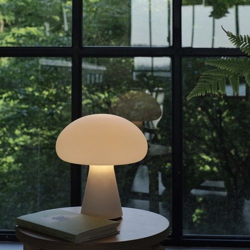 新款in中古蘑菇台灯家用卧室床头插电充电玻璃氛围调光台灯