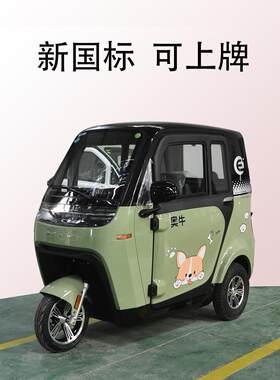 奥牛电动三轮车全封闭棚车新国标上牌小型家用女士接送孩子通勤