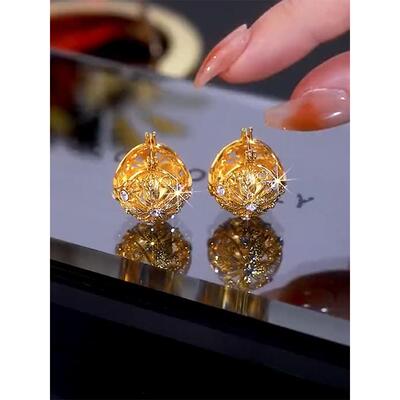 2025年新款微镶篮子气质耳环法式耳扣小众设计高级感重工金属耳饰