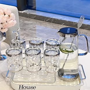 家用客厅茶几喝水杯子茶杯茶具茶壶玻璃杯待客高级感 轻奢水杯套装