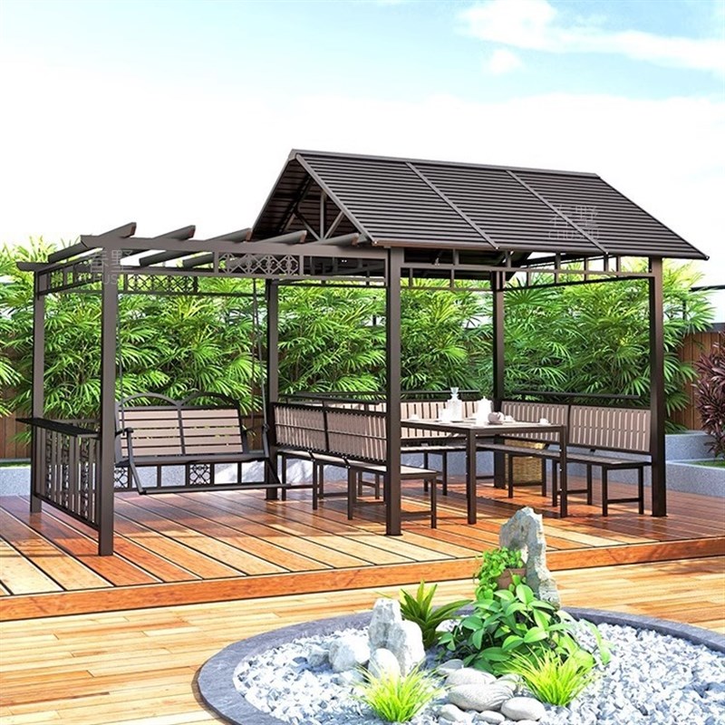 凉亭庭院户外小木屋新中式露台镀锌顶遮阳棚现代花园别墅室外亭子