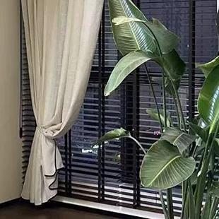 实木百叶窗帘中古风客厅书房隔断办公室遮阳调光四合一单边定制