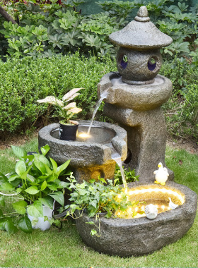 中式瑞兽镇水兽摆件循环流水器鱼缸造景蚣蝮吐水景观庭院客厅装饰