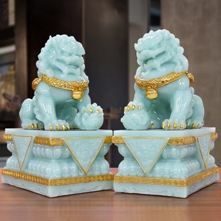 飾品家居開業禮品擺設 玉石獅子擺件一對招財風水辦公室客廳玄關裝
