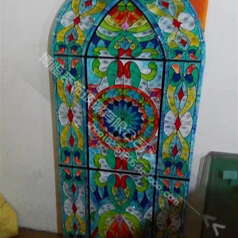 专业定制艺术玻璃隔断 玄关 欧美风格蒂凡尼教堂彩晶工艺玻璃