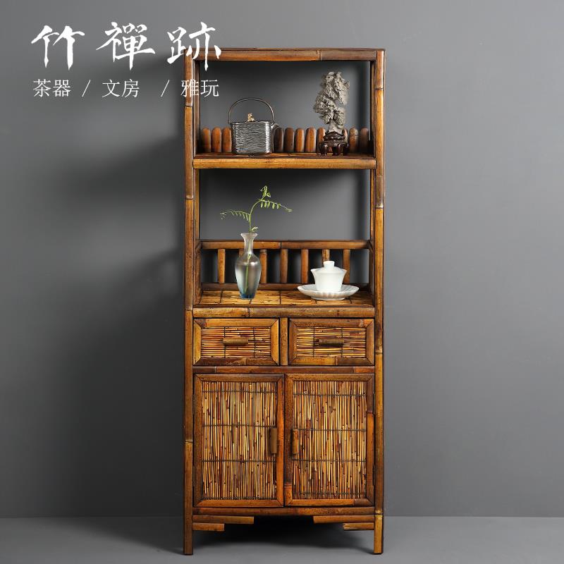 竹禅迹楠竹博古架 小博物多宝阁实木架子玄柜置物茶叶柜