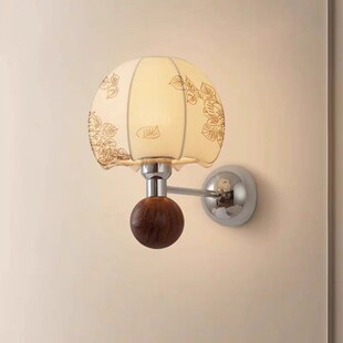 法式复古卧室壁灯中古南洋风布艺客厅背景墙灯胡桃木床头阅读灯