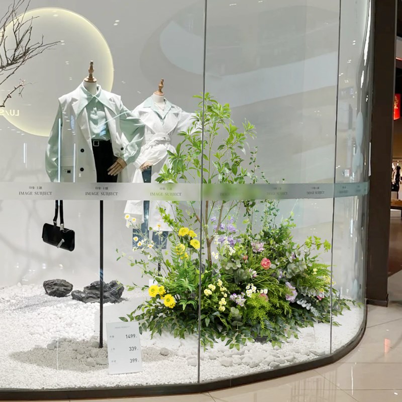 商业软装花艺套装室内花丛草堆盆栽树仿真插花橱窗墙角摆件绿植物
